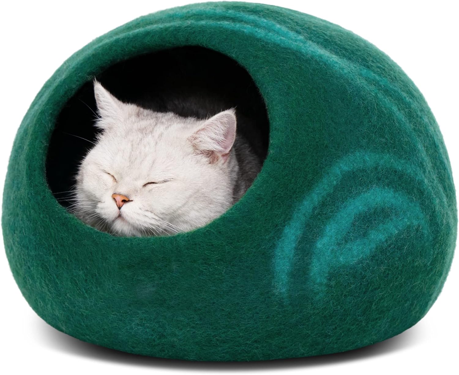 MEOWFIA Cat Cave – Premium Felt Cat Bed for Indoor Cats, Handmade 100% Merino Wool (Large, Emerald) - Pet Explorer