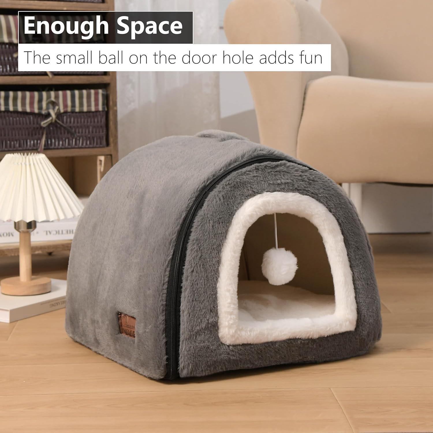 Cat Bed for Indoor Cats，Foldable cat cave，Anti-Slip & Water-Resistant Bottom，cat Houses for Indoor Cats or Small Dogs, Kitten Tent, Rabbit Bed，2 in 1 pet Bed (Dark Grey) - Pet Explorer