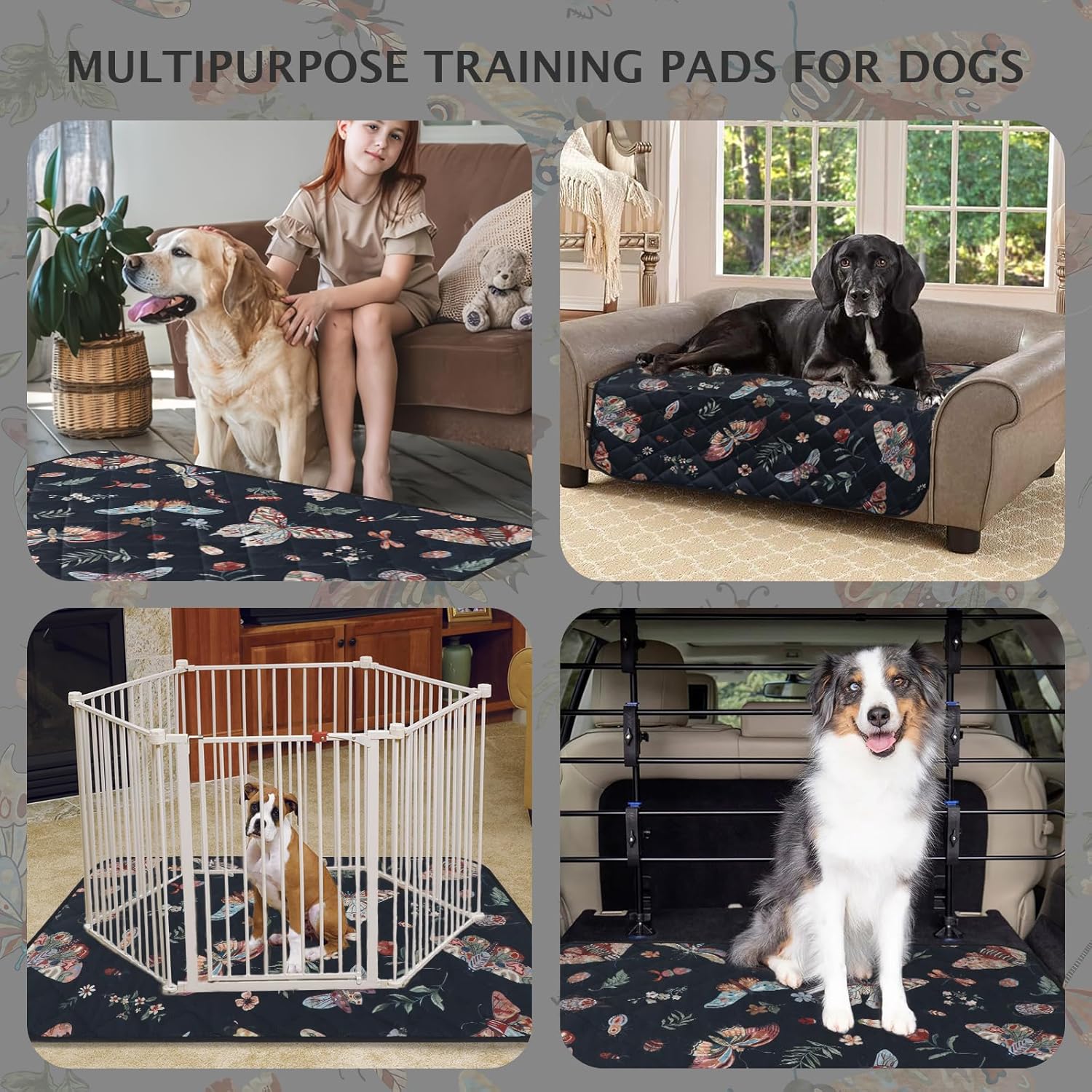 IEUUMLER Washable Pee Pads for Dogs, 2 Pack Insect Pattern Reusable Waterproof Puppy Potty Pads, Non-Slip Absorbent Pet Training Pads for Playpen Crate Bed EU014 - Pet Explorer