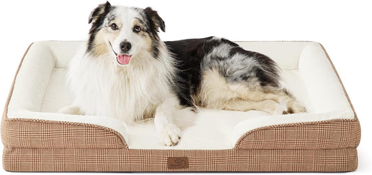 Bedsure XL Orthopedic Dog Bed for Extra Large Dogs - Washable XLarge Dog Cat Bed Waterproof, Comfort Dogs Couch Sofa with Washable Removable Cover, Pet Bed with Nonskid Bottom, Plaid-Brown, 42" - Pet Explorer