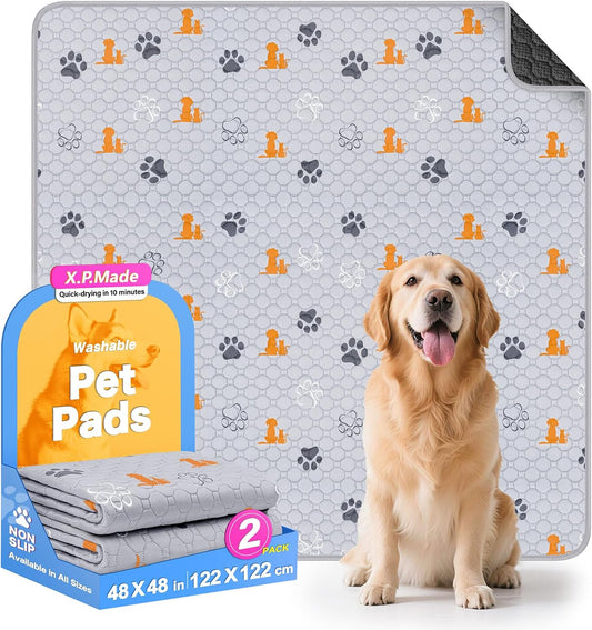 Washable Pee Pads for Dogs, 2 Pack Reusable Puppy Pads, Waterproof Pet Pee Pads for Dog Potty Training, Extra Large Dog Pee Pads for Crate, Playpen, and Whelping, Orange 48"x48" - Pet Explorer