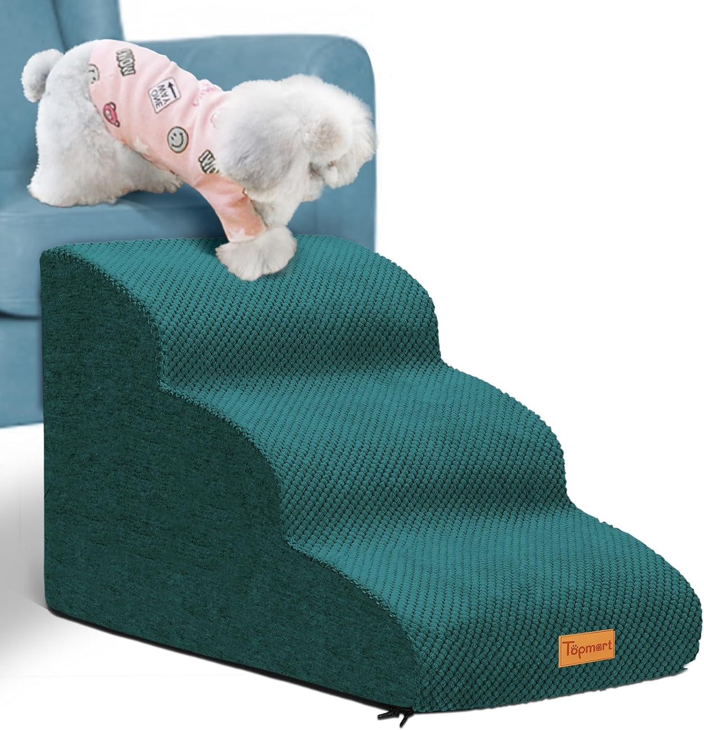 Topmart 3 Tiers Foam Dog Ramps/Steps,Non-Slip Pet Steps,Extra Wide Deep Dog Stairs,High Density Foam Pet Stairs/Ladder,Best for Older Dogs,Cats,Small Pets - Pet Explorer