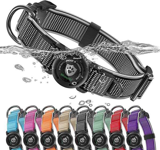 WhoseID Premium Dog Collar for Large Dogs - IPX8 Waterproof AirTag Dog Collar | Magnetic Buckle Heavy Duty Collar | 450LB Escape-Proof | Reflective Dog Collar with AirTag Holder
