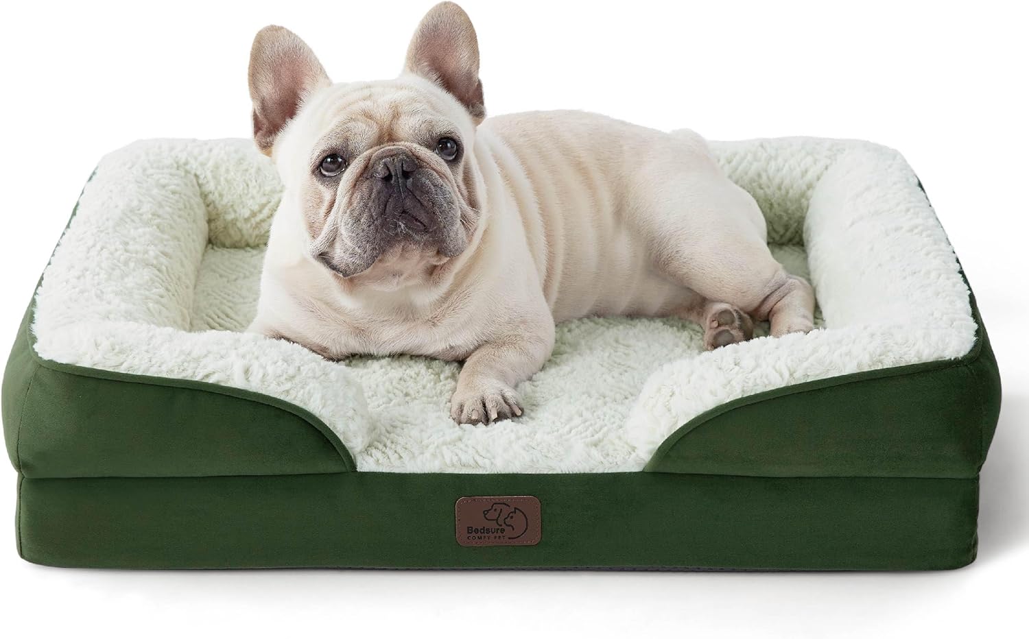 Bedsure Orthopedic Dog Bed Medium Size Dogs - Washable Medium Dog Cat Bed Waterproof, Comfort Pet Couch Sofa with Washable Removable Cover, Pets Bed with Nonskid Bottom, Plush-Green, 28" - Pet Explorer