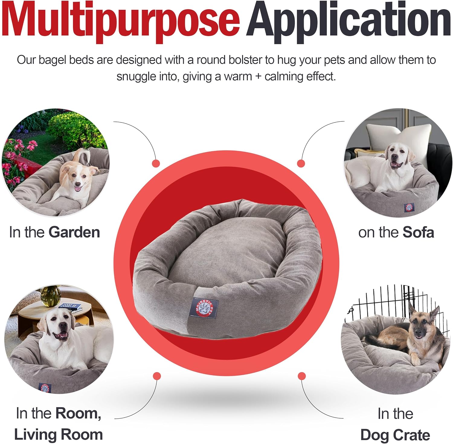 Majestic Pet 52 Inch Micro Velvet Calming Dog Bed Washable 52x35x11 (inch) – Cozy Soft Round Donut Dog Bed with Spine for Head Support -Pet Bed X- Large - Vintage (2025) - Pet Explorer