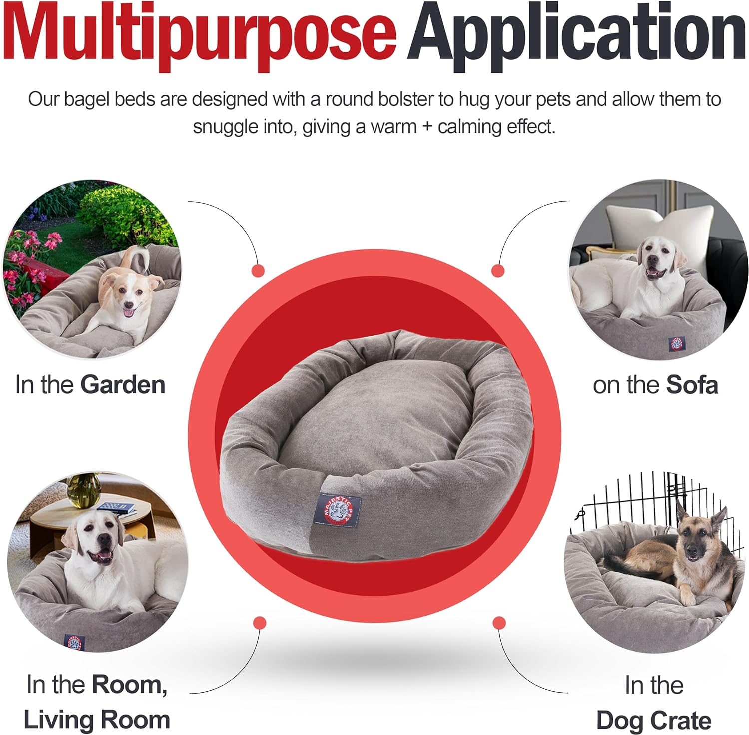Majestic Pet 40 Inch Micro Velvet Calming Dog Bed Washable 40x29x9 (inch) – Cozy Soft Round Donut Dog Bed with Spine for Head Support - Pet Bed Large - Vintage (2025) - Pet Explorer
