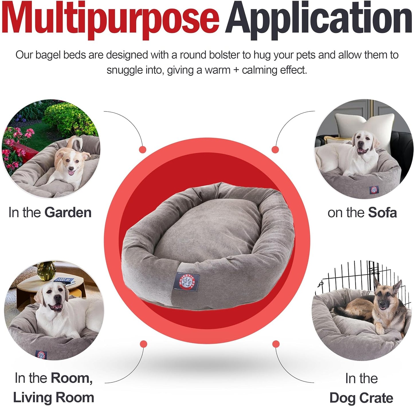 Majestic Pet 32 Inch Micro Velvet Calming Dog Bed Washable 32x23x7 (inch) – Cozy Soft Round Donut Dog Bed with Spine for Head Support - Pet Bed Medium – Pearl - Pet Explorer