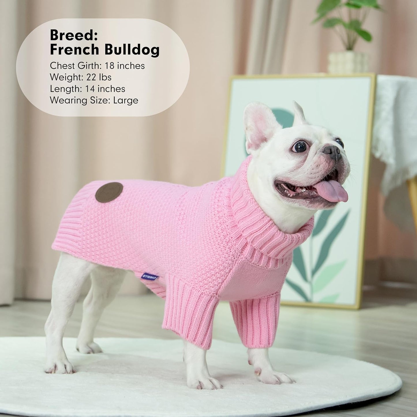 cyeollo Dog Sweater Knitwear Turtleneck Soft Knitwear Pullover Sweaters with Leash Hole Warm Dog Clothes for Medium Dogs,Pink, XXL