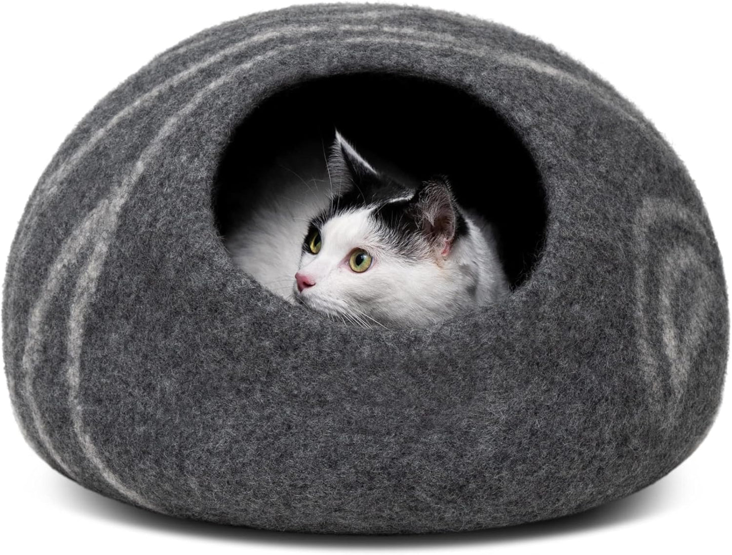 MEOWFIA Cat Cave – Premium Felt Cat Bed for Indoor Cats, Handmade 100% Merino Wool (Medium, Dark Grey) - Pet Explorer