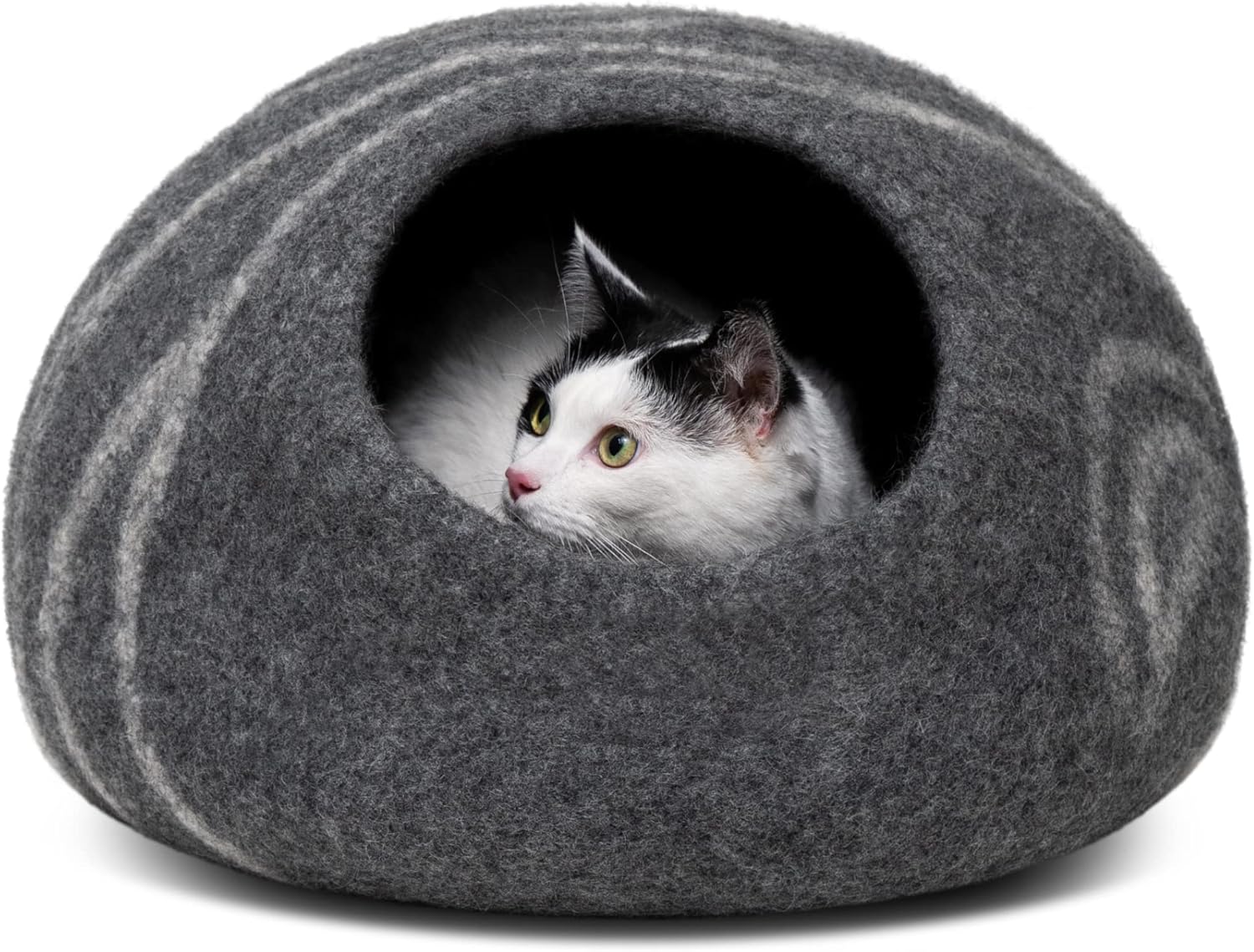 MEOWFIA Cat Cave – Premium Felt Cat Bed for Indoor Cats, Handmade 100% Merino Wool (Medium, Dark Grey) - Pet Explorer