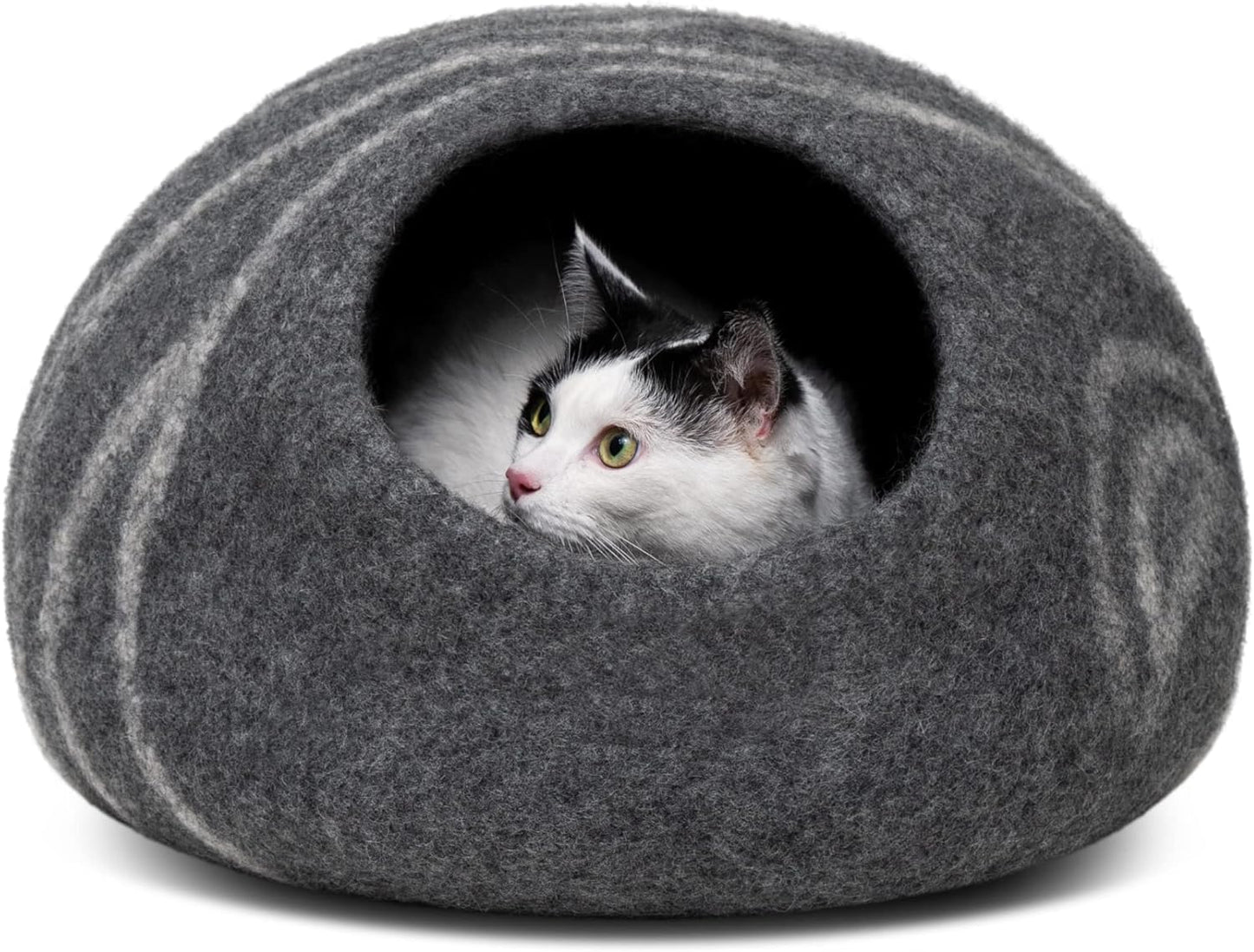 MEOWFIA Cat Cave – Premium Felt Cat Bed for Indoor Cats, Handmade 100% Merino Wool (Large, Dark Grey) - Pet Explorer