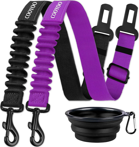 COOYOO Dog Seat Belt,3 Piece Set Retractable Dog Car Harness Adjustable for Vehicle Nylon Pet Safety Heavy Duty & Elastic - Pet Explorer