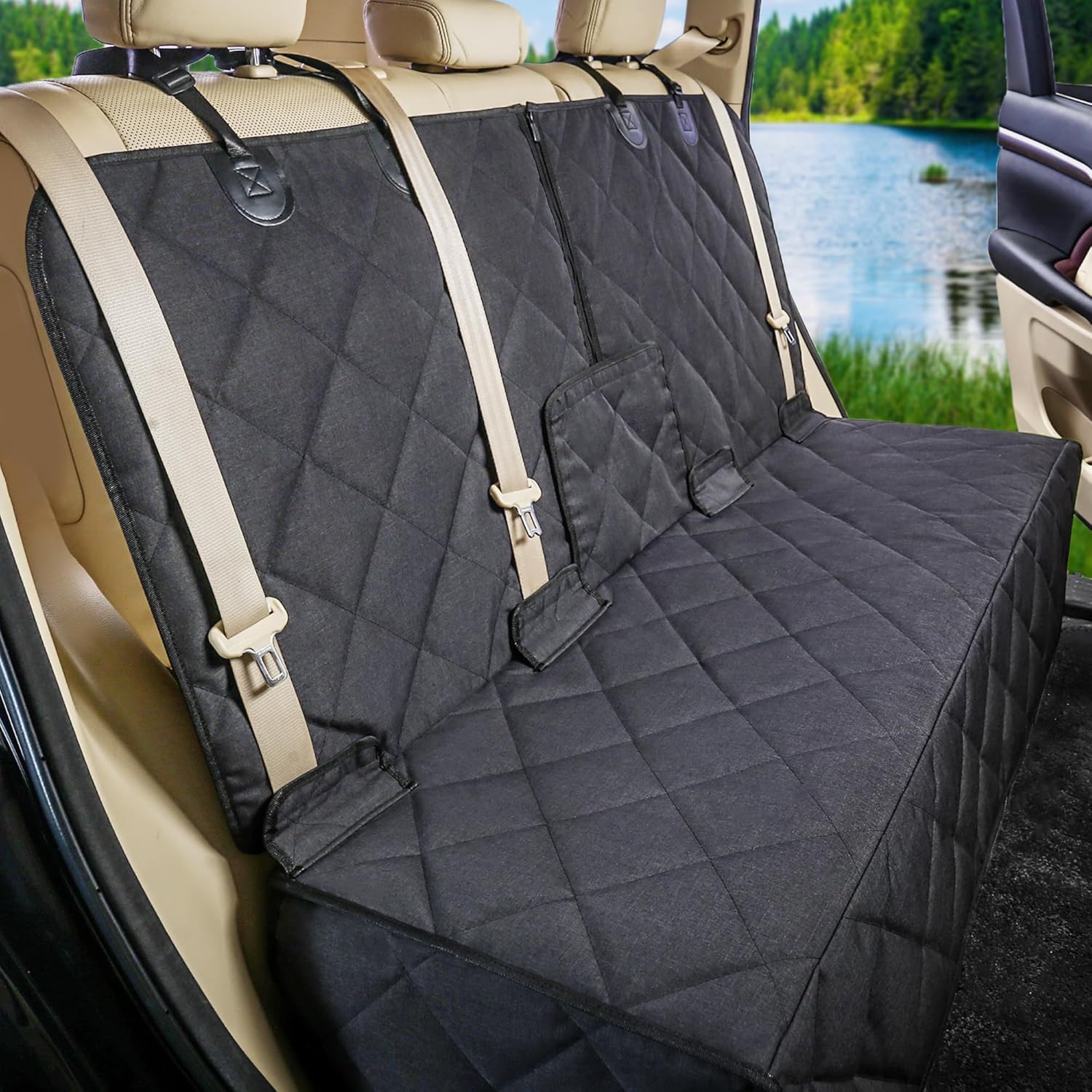 Bench Dog Car Seat Cover for Back Seat Waterproof Seat Covers Durable Scratch Proof Nonslip, Protector for Pet Fur & Mud Washable Backseat Cover for Cars Armrest Compatible - Pet Explorer