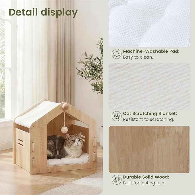 Spacious cat House，Enclosed cat Bed with a Padded Cotton pad and cat Ball，Easy to Assemble and Clean