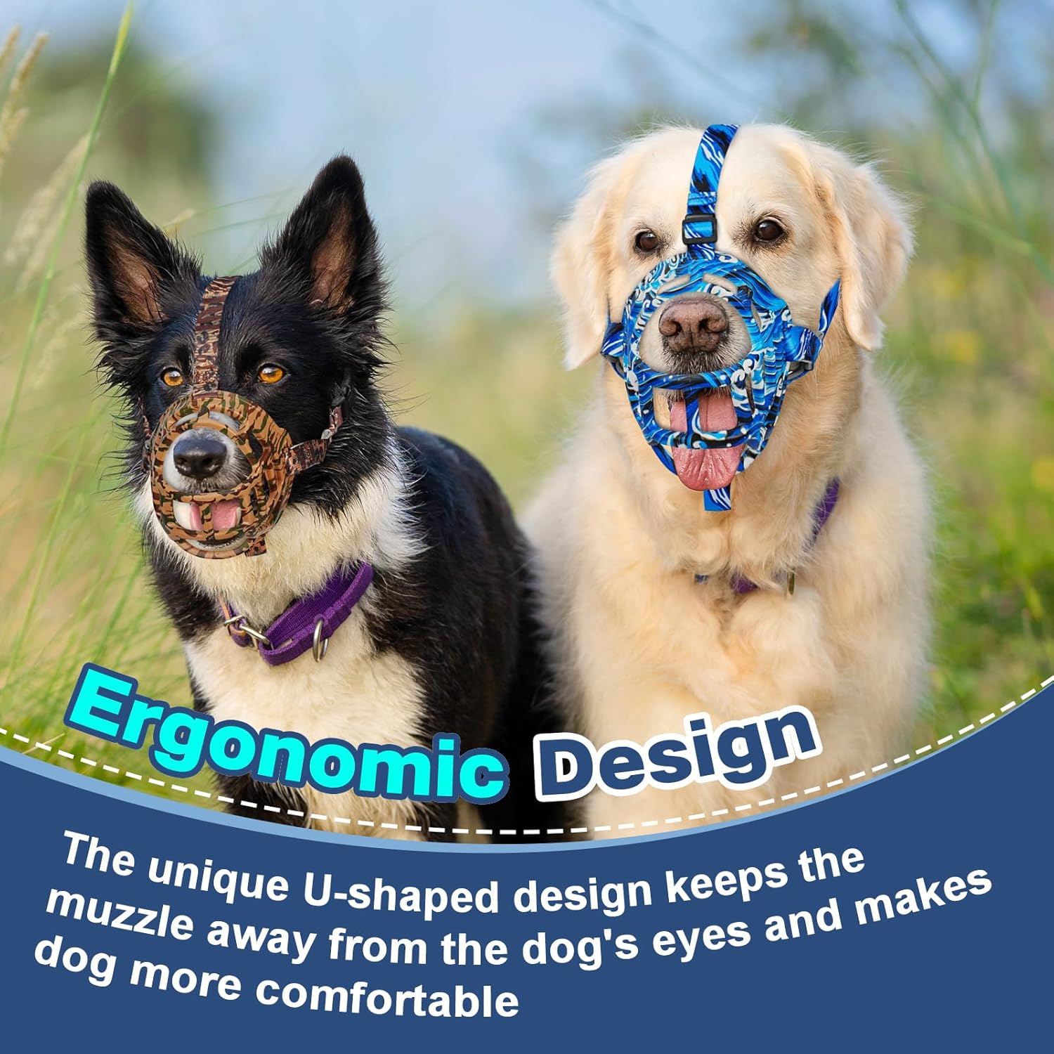 Basket Muzzle to Prevent Biting, Dog Muzzle for Large Medium Small Dogs Allows Panting Drinking Anti Chewing, Perfect for Grooming Trimming Training and Aggressive Reactive Dogs (Blue, Size 1) - Pet Explorer