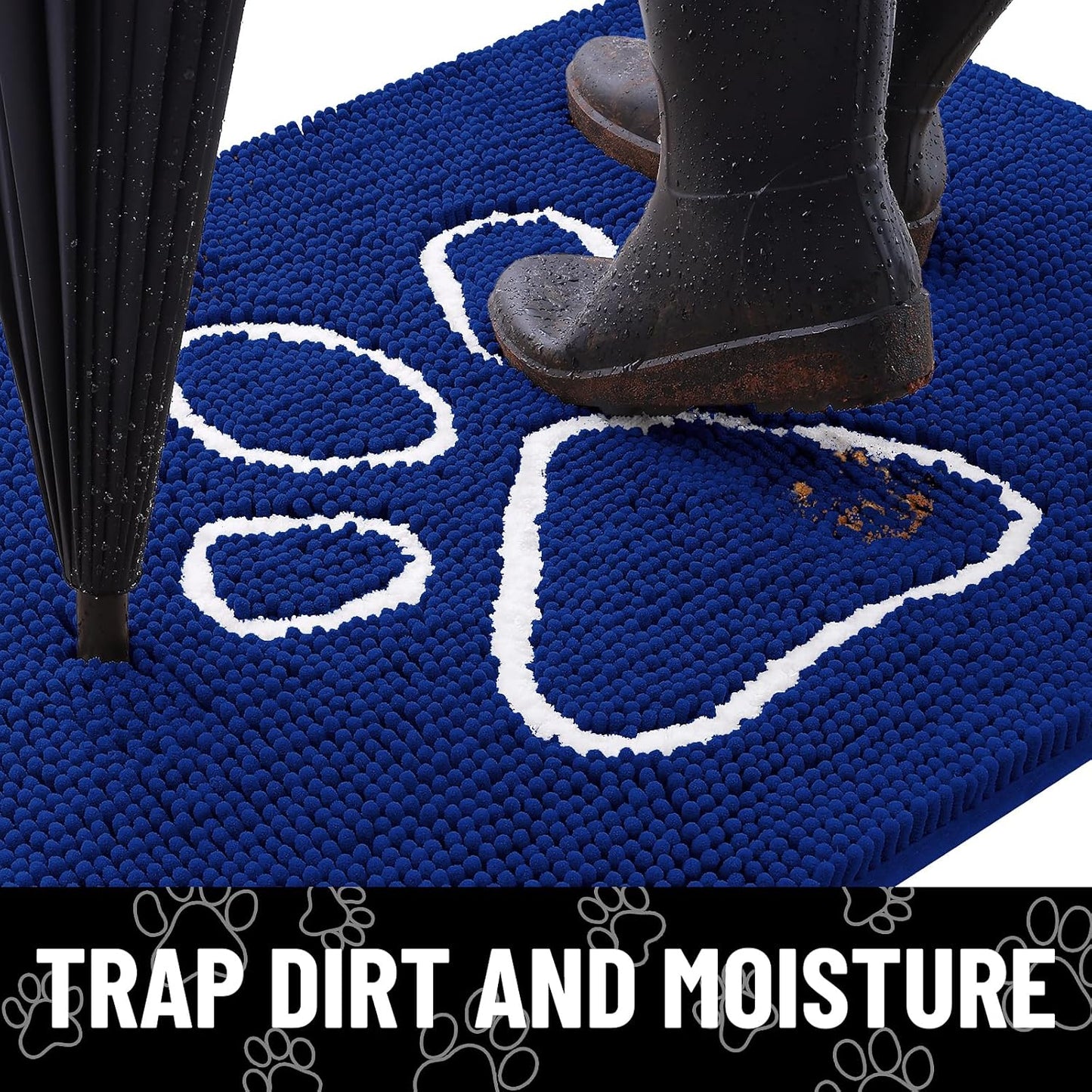 Smiry Dog Door Mat for Muddy Paws, Absorbent Dirt Trapper Non Slip Quick Dry Washable Chenille Mat for Mud Dogs, Entry Rug for Indoor and Outdoor (30x20 Inches, Royal Blue)