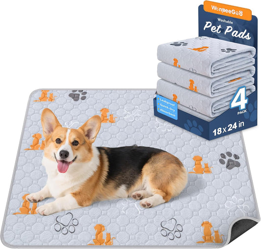Washable Pee Pads for Dogs, 4 Pack Absorbent Reusable Training Dog Pads Pet Puppy Pads, Non-Slip Potty Pads for Whelping, Playpen, Crate, Bed, Orange, 18"x24" - Pet Explorer