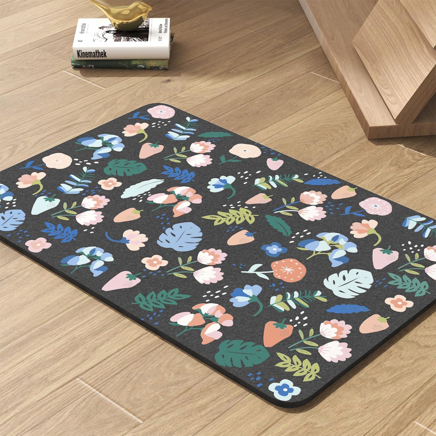 Pet Feeding Mat-Absorbent Dog Mat for Food and Water Bowl-No Stains Quick Dry Water Dispenser Mat-Dog Accessories Pet Supplies-Bowl for Messy Drinkers（DARKFLOWERS,17"x28" - Pet Explorer