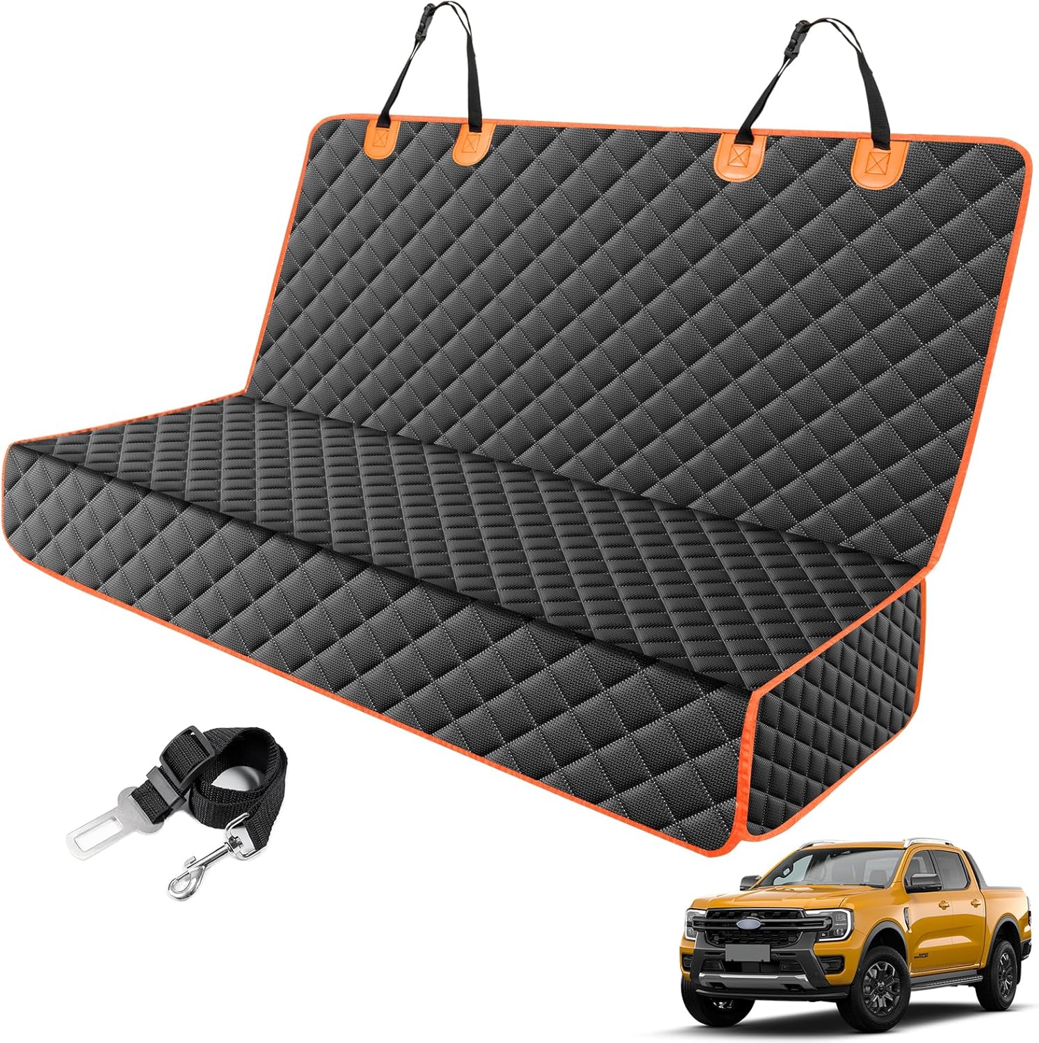 MIXJOY Truck Back Seat Cover for Dogs, Waterproof Pet Seat Covers for Trucks, Dog Cover for Truck Back Seat, Nonslip Pet Bench Seat Cover for Ford F150 F250 F350/Chevrolet Silverado/GMC/Ram - Pet Explorer