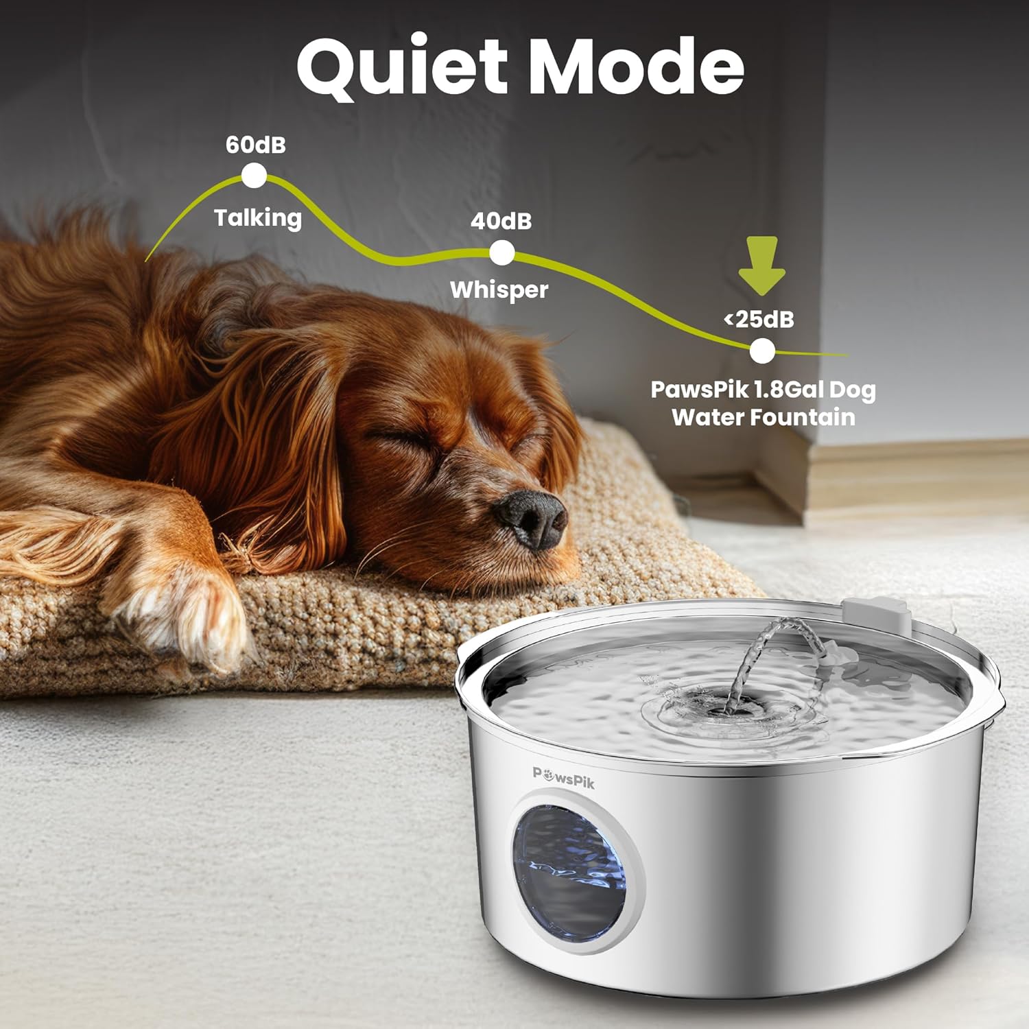 Ultra-Quiet Stainless Steel Dog Water Fountain, 1.8-gal - Pet Explorer