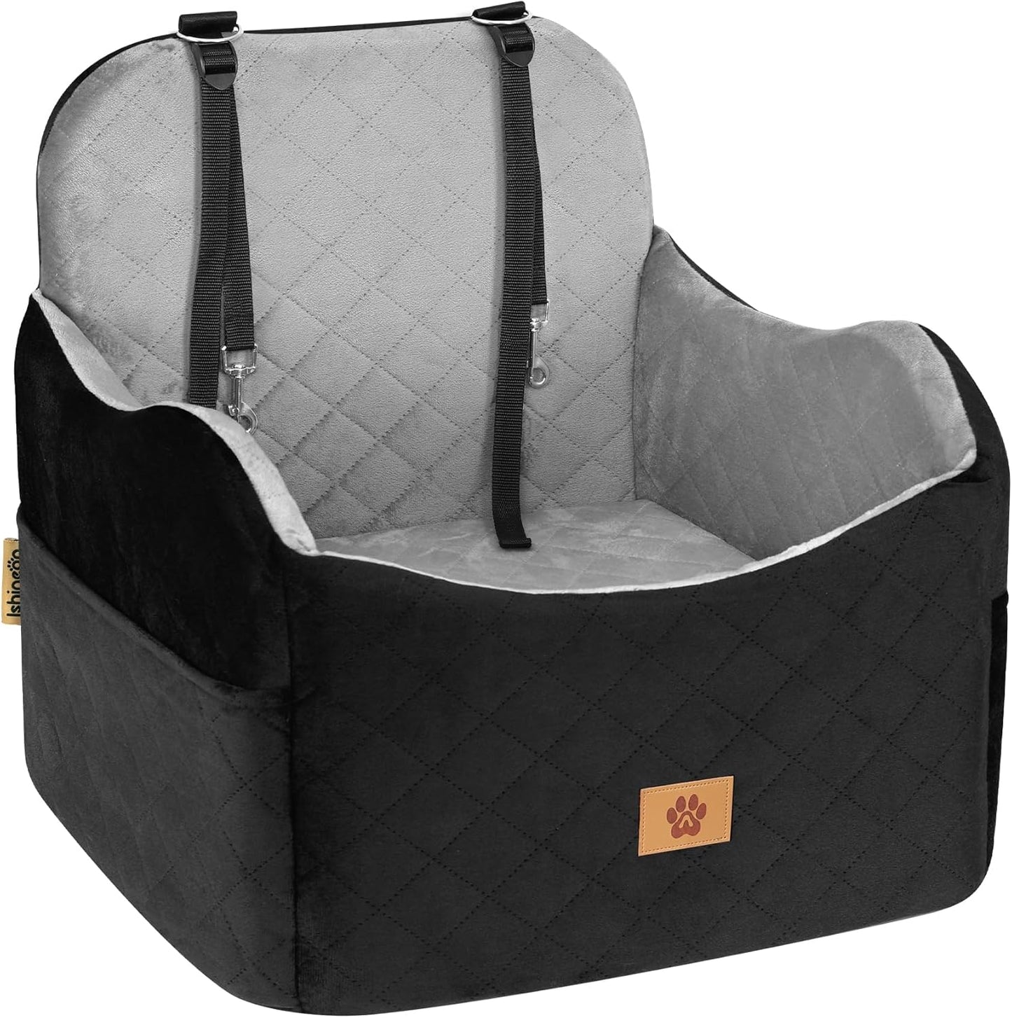 Car Seat Booster for Dog: High-Support Memory Foam Pet Car Seat for Small/Medium Dogs Under 35lbs with Elevated Cushion, Pockets - Detachable Washable Puppy Travel Bed for Driving(Black/Grey) - Pet Explorer