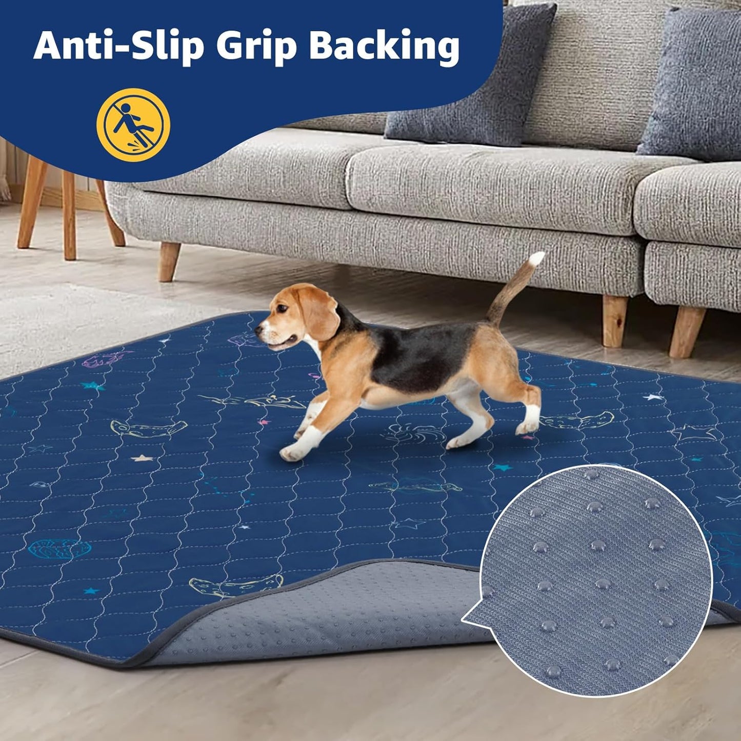 LOOBANI Washable Pee Pads for Dogs: Extra Large Dog Pee Mat Waterproof 65" x 48", Reusable Pet Whelping Pads, Absorbent and Non-Slip Dog Training Mats for Playpen, Floor, Sofa Protection, Cage, Blue - Pet Explorer