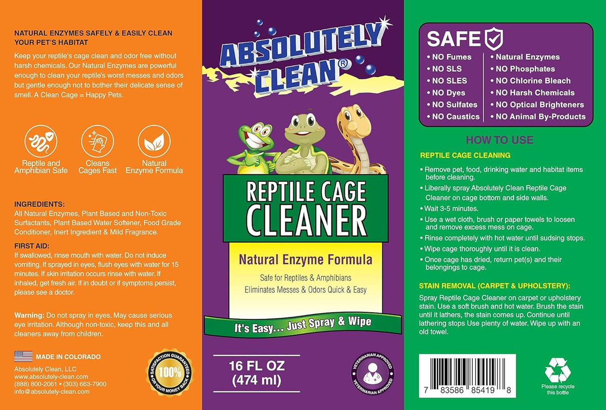 Absolutely Clean Amazing Reptile & Amphibian Terrarium Cleaner and Odor Eliminator - Just Spray/Wipe - Safely & Easily Removes Reptile & Amphibian Messes - USA Made - Pet Explorer