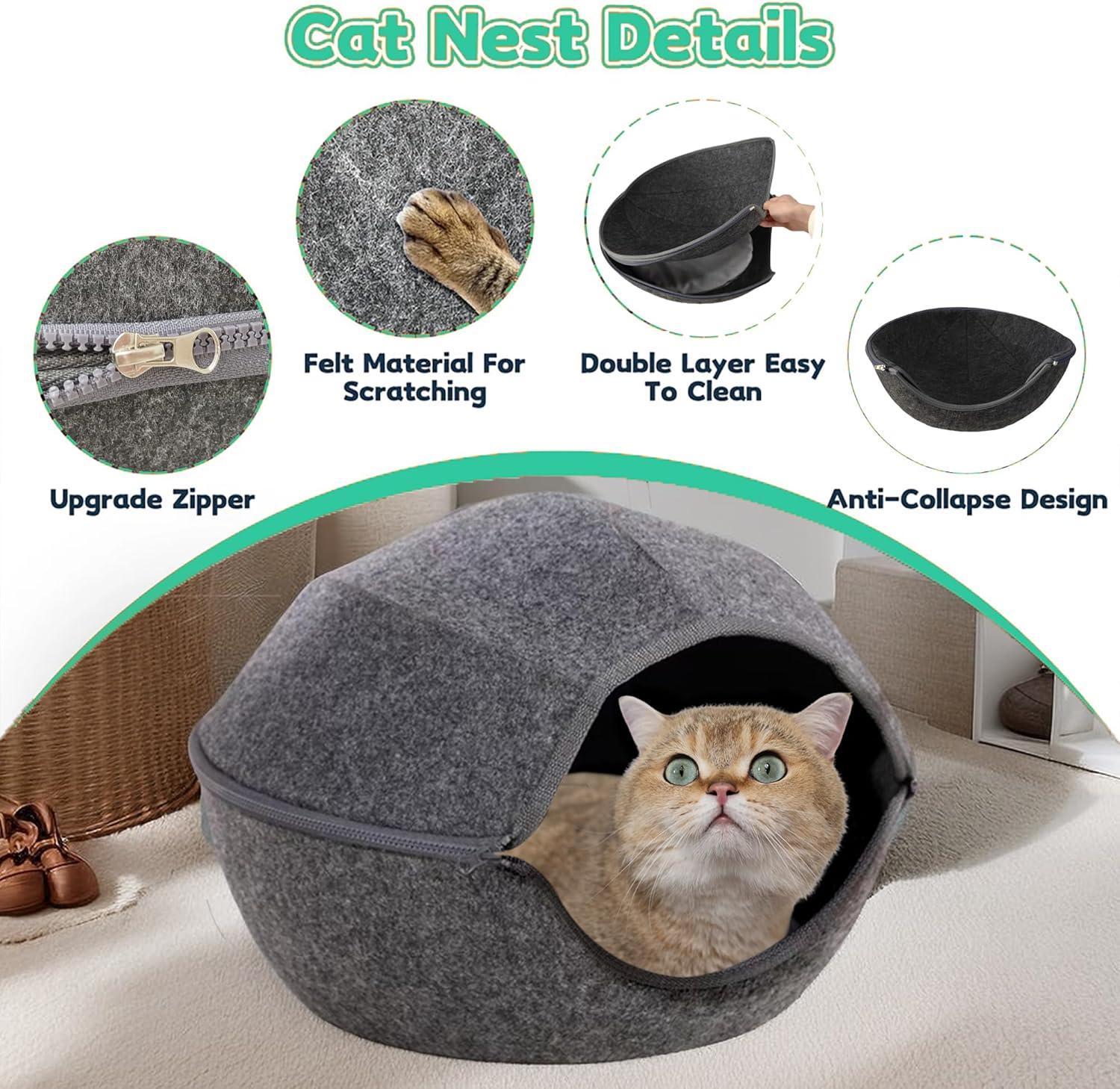 Donut Cat Tunnel Bed Peekaboo Cat Cave for Large Cats Up to 30 Lbs, Kitty Interactive Playing Tent House for Multiple Cats,Detachable,Scratch Resistant (2 in 1 Black, Medium - 20 Inch Diameter) - Pet Explorer