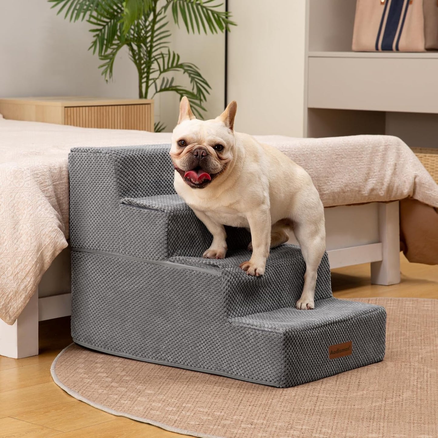 Dog Stairs for Bed 18.5" H, 4-Step Dog Steps for Small Dogs and Cats, Indoor Non-Slip Balanced Pet Stairs are Suitable for Puppy, Older Cat,Gery - Pet Explorer