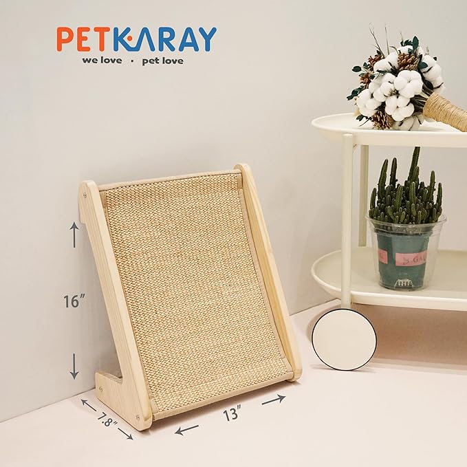 PETKARAY Cat Scratcher, Sisal Scratching Ramp, L Shape Scratch Pad for Indoor Cats, Kitten Wall Furniture Protector Small
