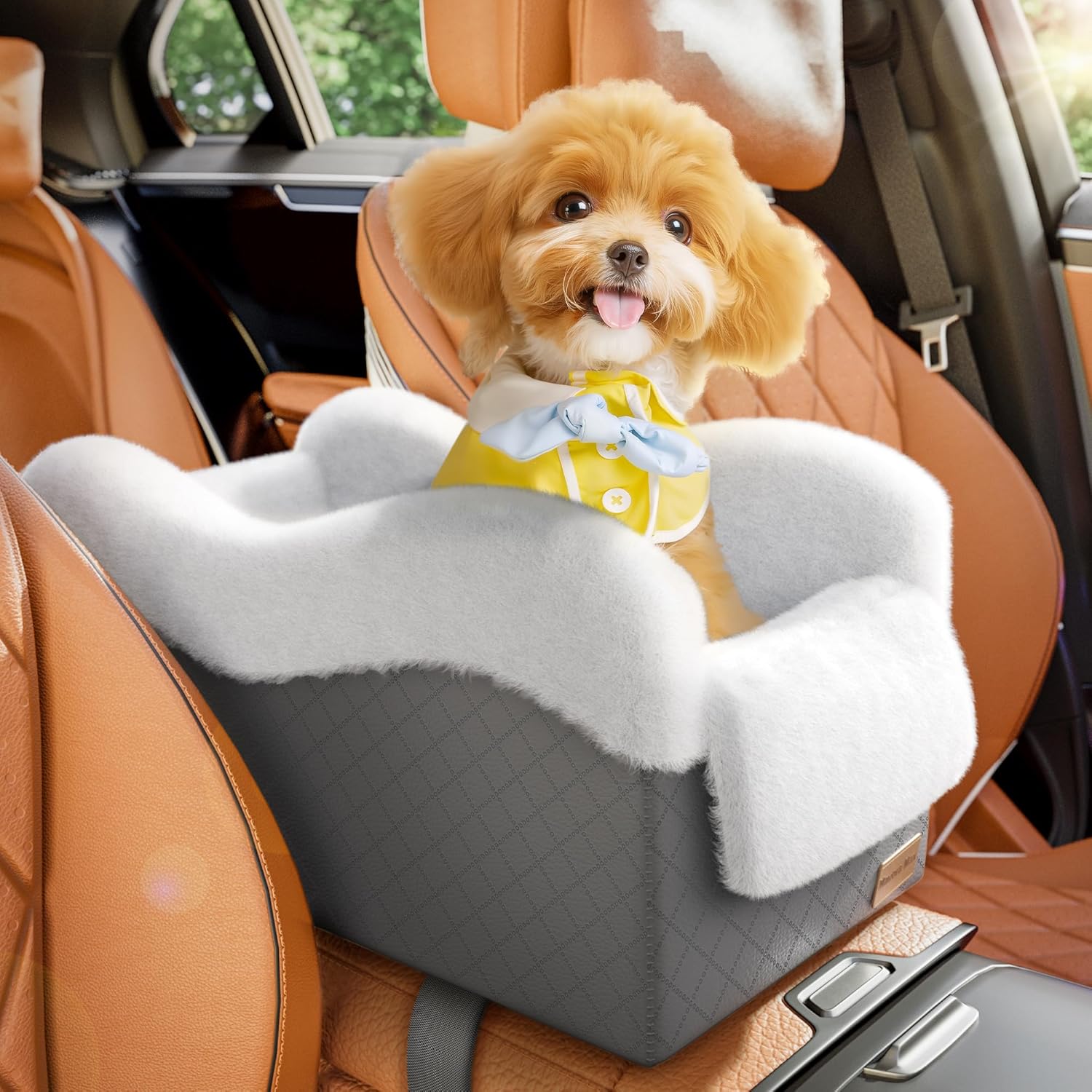 Portable Small Dog Seat for Car,Luxury Center Console Dog Car Seat Booster with Safety Tethers,Auti-Collapse Pet Travel Carrier for SUV,Truck.(Dark Grey/White) - Pet Explorer