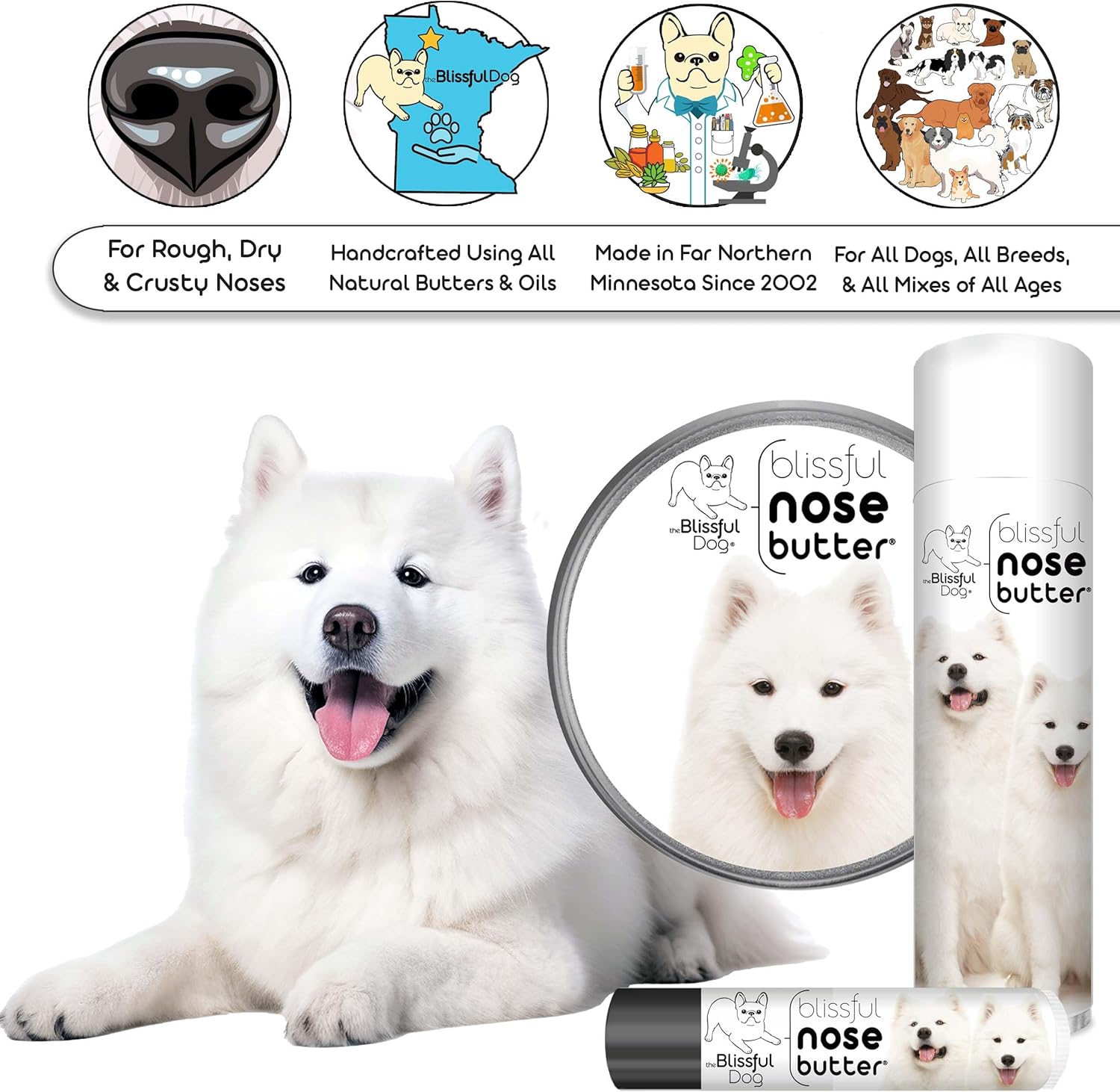 The Blissful Dog Samoyed Unscented Nose Butter - Dog Nose Butter, 0.50 Ounce - Pet Explorer