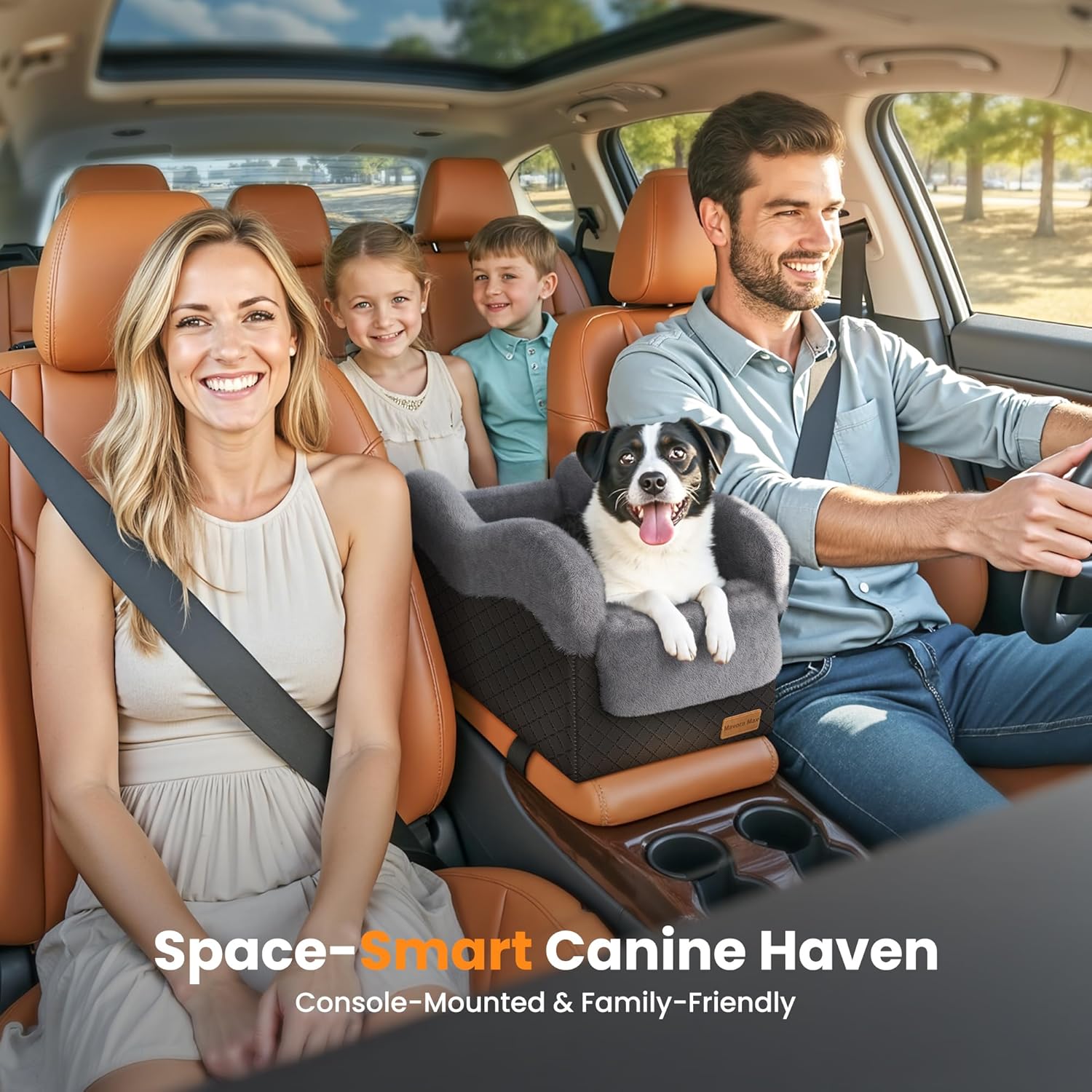 Portable Small Dog Seat for Car(Up to 11LB),Luxury Center Console Dog Car Seat Booster with Safety Tethers,Auti-Collapse Pet Travel Carrier for SUV,Truck.(Black/Grey) - Pet Explorer