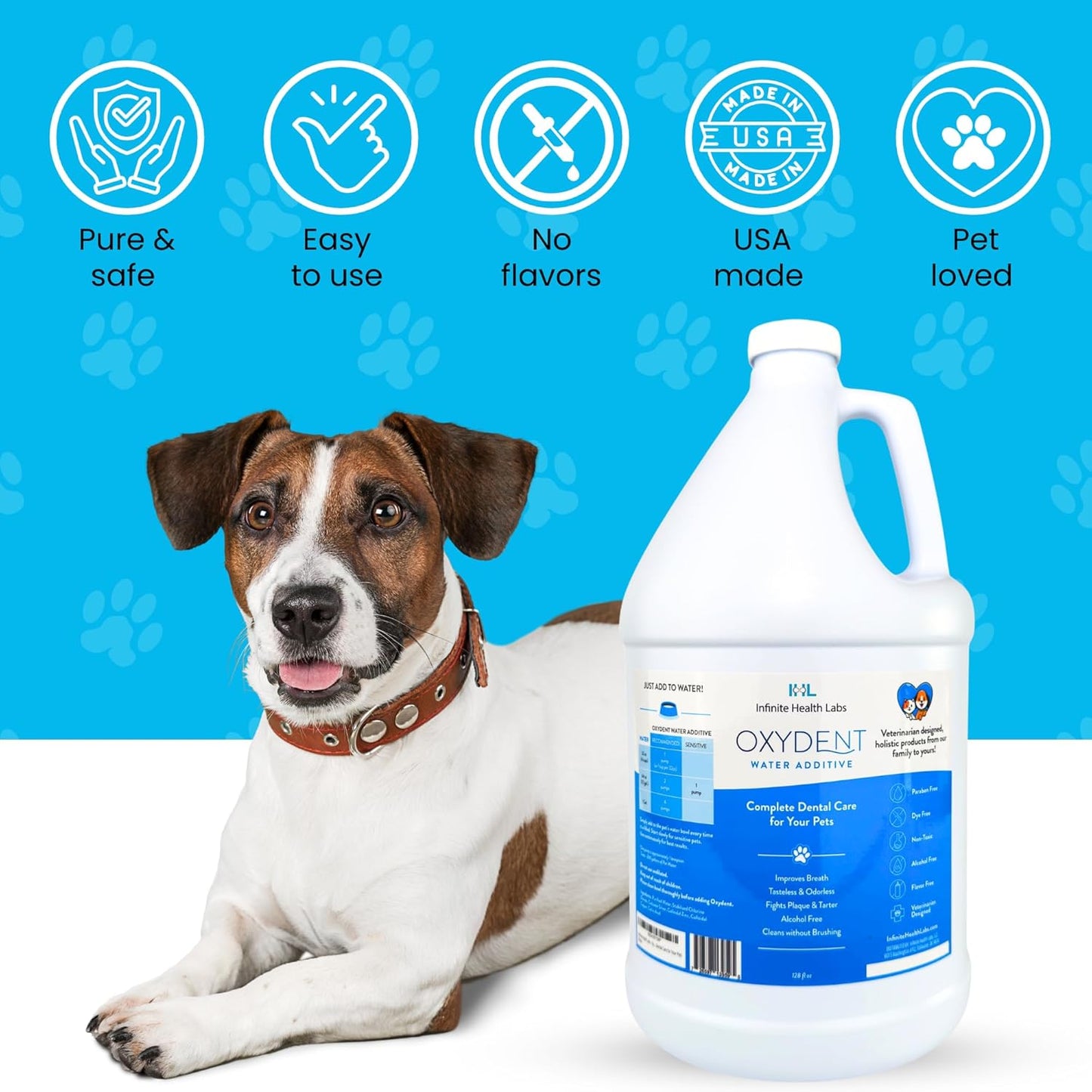 Oxydent Premium Pet Dental Care Solution - Pet Water Additive & Mouthwash for Teeth Cleaning - Eliminate Bad Dog & Cat Bad Breath - Dog Dental Rinse - Fights Tartar & Plaque - 1 Gallon - Pet Explorer