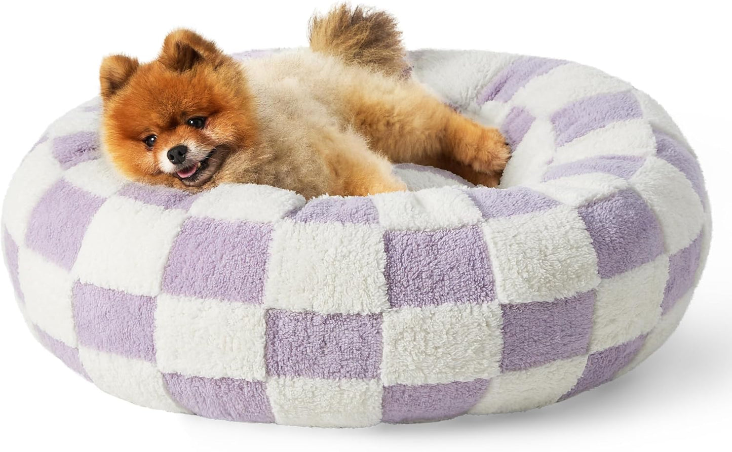 LE SURE Donut Small Dog Bed - Round Cat Beds for Indoor Cats Calming Pet Beds, Cute Modern Beds with Jacquard Shaggy Plush & Anti Slip Bottom, 23 Inch, Purple - Pet Explorer