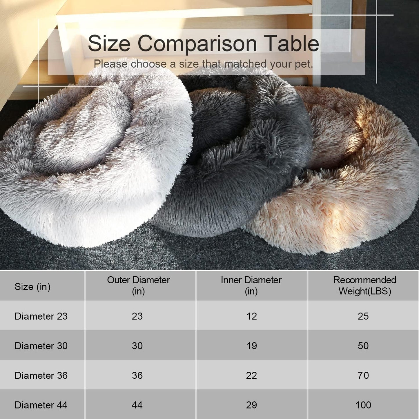 Dog Bed, Cat Calming Bed, Faux Fur Pillow Pet Donut Cuddler Round Plush Bed for Large Medium Small Dogs and Cats - Pet Explorer