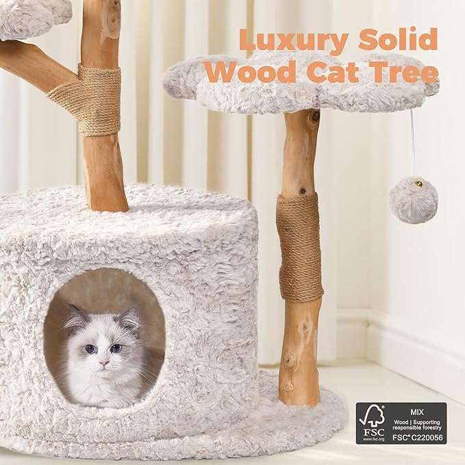 Easyego Modern Cat Tree, Aesthetic Wood Cat Tree Tower for Large Cats, Luxury Cat Condo with Scratching Posts and Flower Platforms, Cat Furniture by Easyego