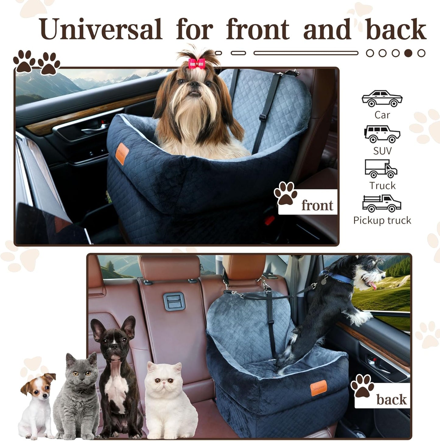 Dog Car Seat-Dog Booster Car Seat with 7''Interior Height,Pet Travel Car Seat with 2 Safety Leashes,Car Dog Seat Restraint Small/Medium Dog up to 35 lbs,Detachable Washable,Easy to Install(H-Black) - Pet Explorer