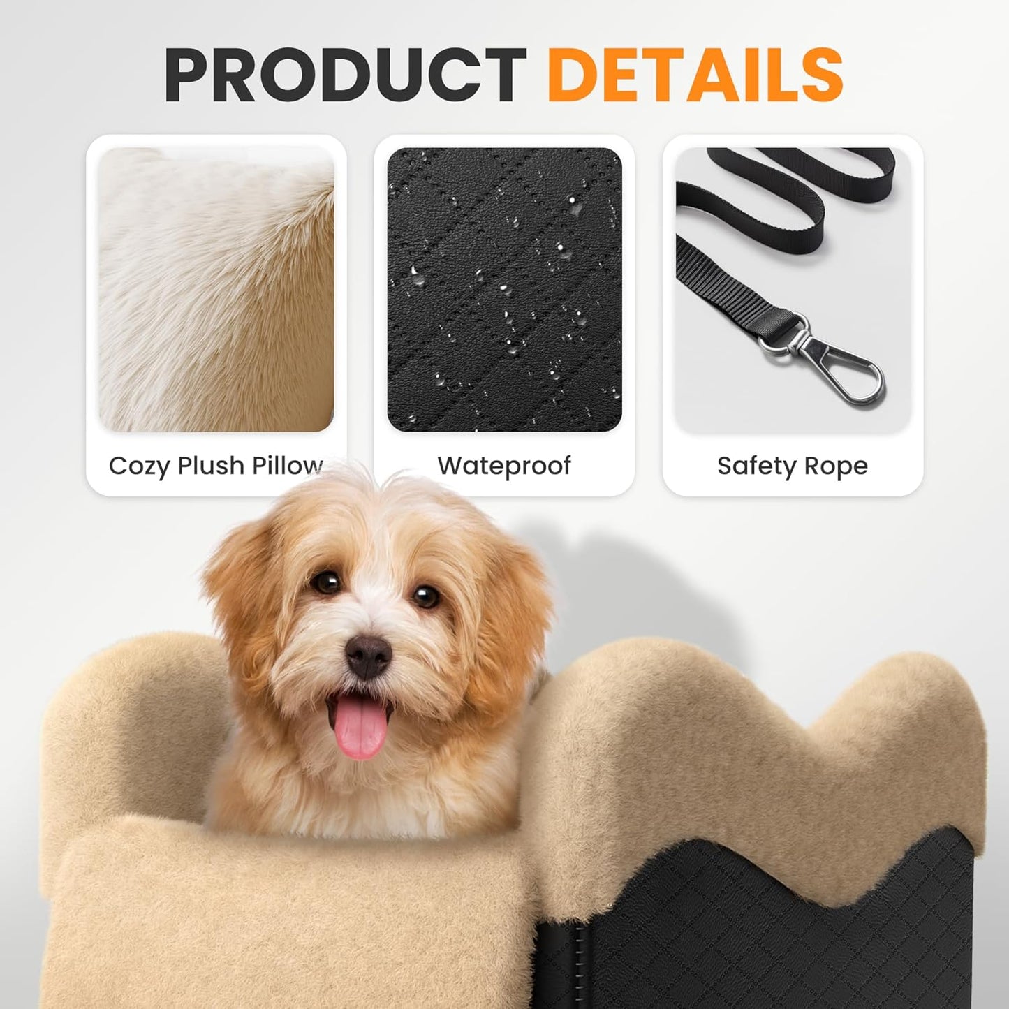 Portable Small Dog Seat for Car,Luxury Center Console Dog Car Seat Booster with Safety Tethers,Auti-Collapse Pet Travel Carrier for SUV,Truck.(Black/Brown) - Pet Explorer