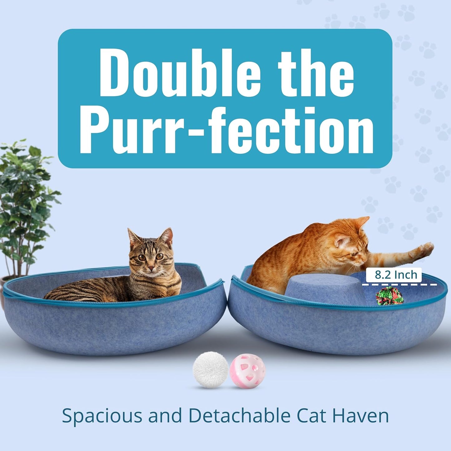 Okoco Cat Tunnel Bed for Indoor Cats Large, 24" Peekaboo Cat Cave Donut Bed for Pets up to 45lbs, 2-in-1 Round Tube with Hanging Ball Toy & Removable Machine Washable Parts (Light Blue) - Pet Explorer