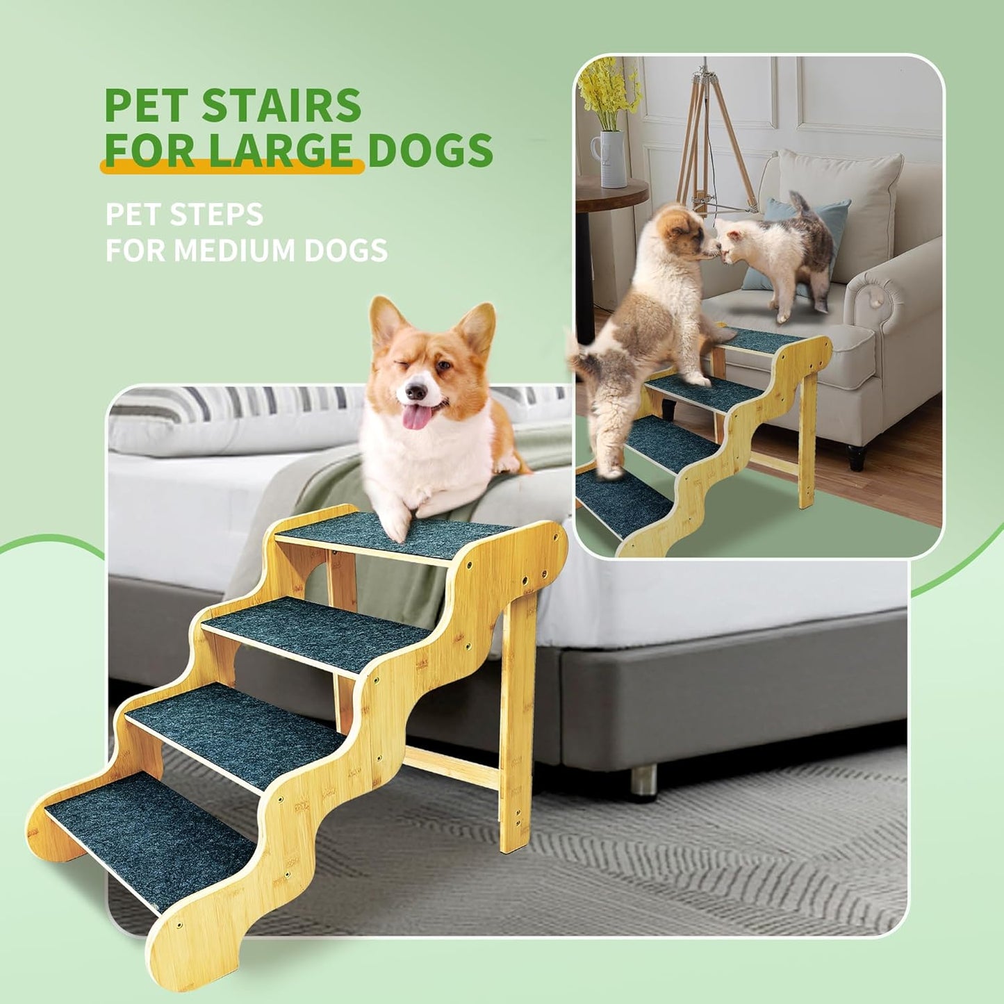 Dog Steps for Bed,24 Inches 5 Step Dog Stairs for Senior Pets to Get On 30 Inches High Beds/Car,Made of Bamboo Can Support Large Dogs Weighing Up to 160 LB - Pet Explorer