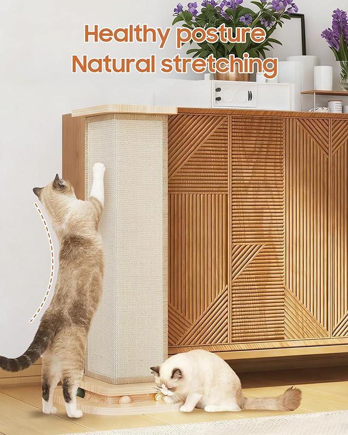 Corner Cat Scratcher with Track Balls, 25'' Cat Scratching Post for 90° Furniture Sofa, Replaceable Sisal Scratch Pad for Wall Furniture Protector