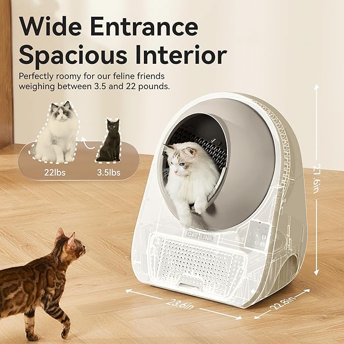CATLINK Luxury Pro-X Automatic Self-Cleaning Cat Litter Box, Health Monitoring, Automatic Cat Litter Box for Multiple Cats, Triple Odor Control, Large Wastes Bin Capacity, Includes C70 and 60 Liners