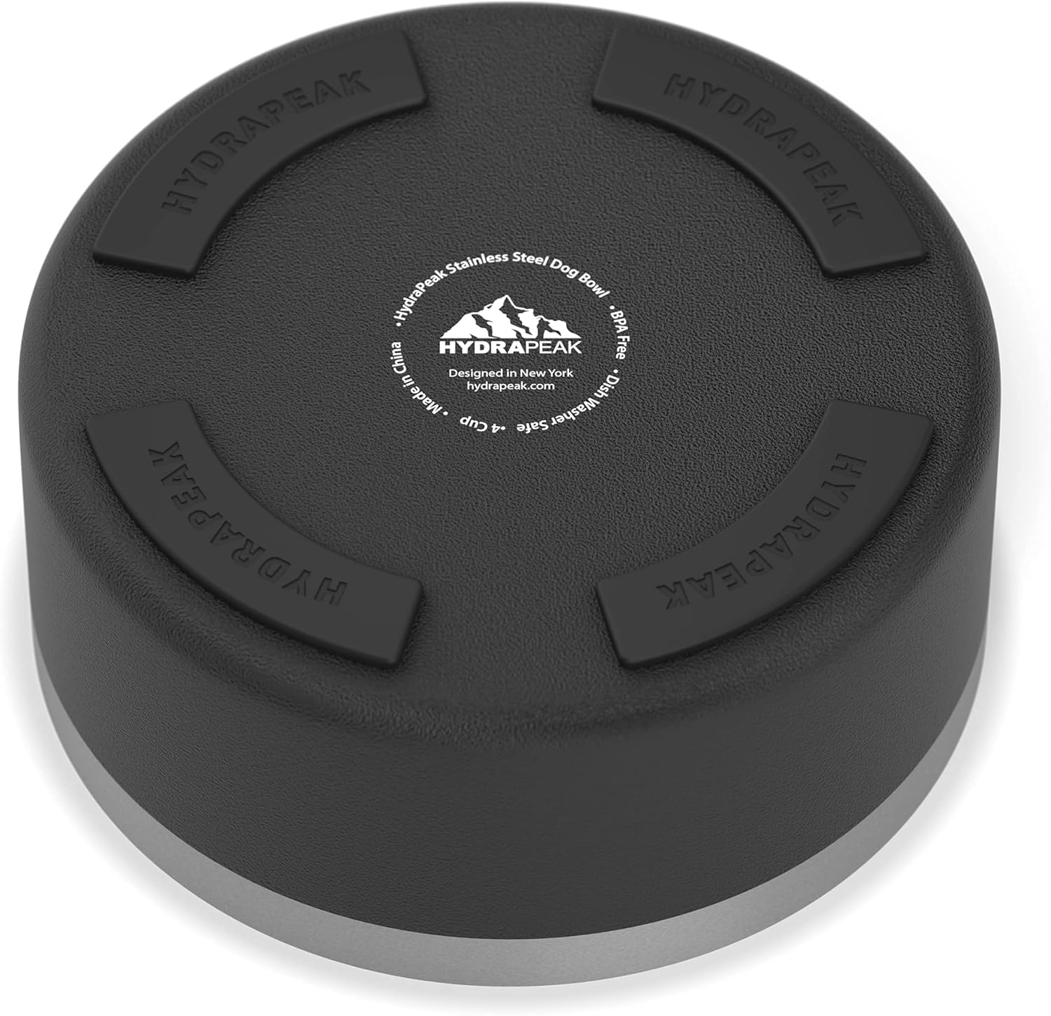 Hydrapeak Dog Bowl; Non Slip Stainless Steel; Water and Food Dish; Large Sized and Small Dogs; 32oz 64oz; Multiple Sizes; 4 Cup | Black - Pet Explorer