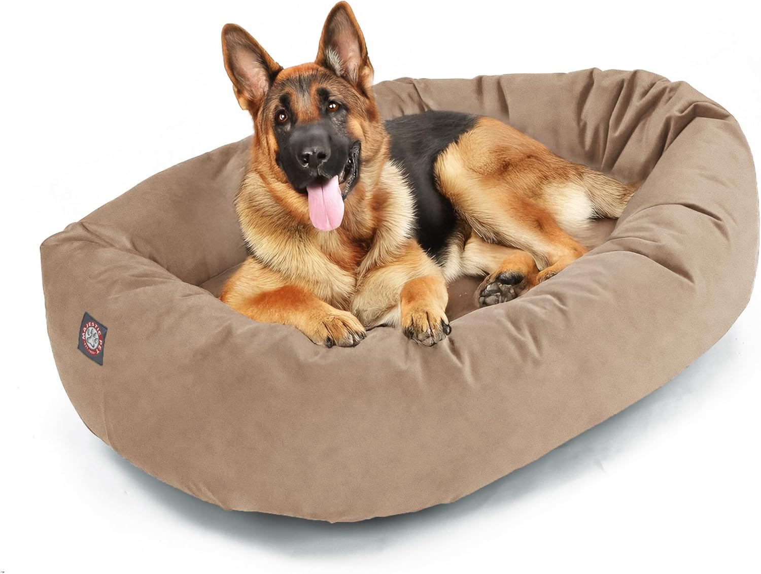 Majestic Pet 52 Inch Suede Shredded Memory Foam Mix Calming Extra Large Dog Bed Washable 52 x 35 x 11 (Inch) - Cozy Soft Donut Round Dog Bed with Spine for Head Support - Pet Bed Stone - Pet Explorer