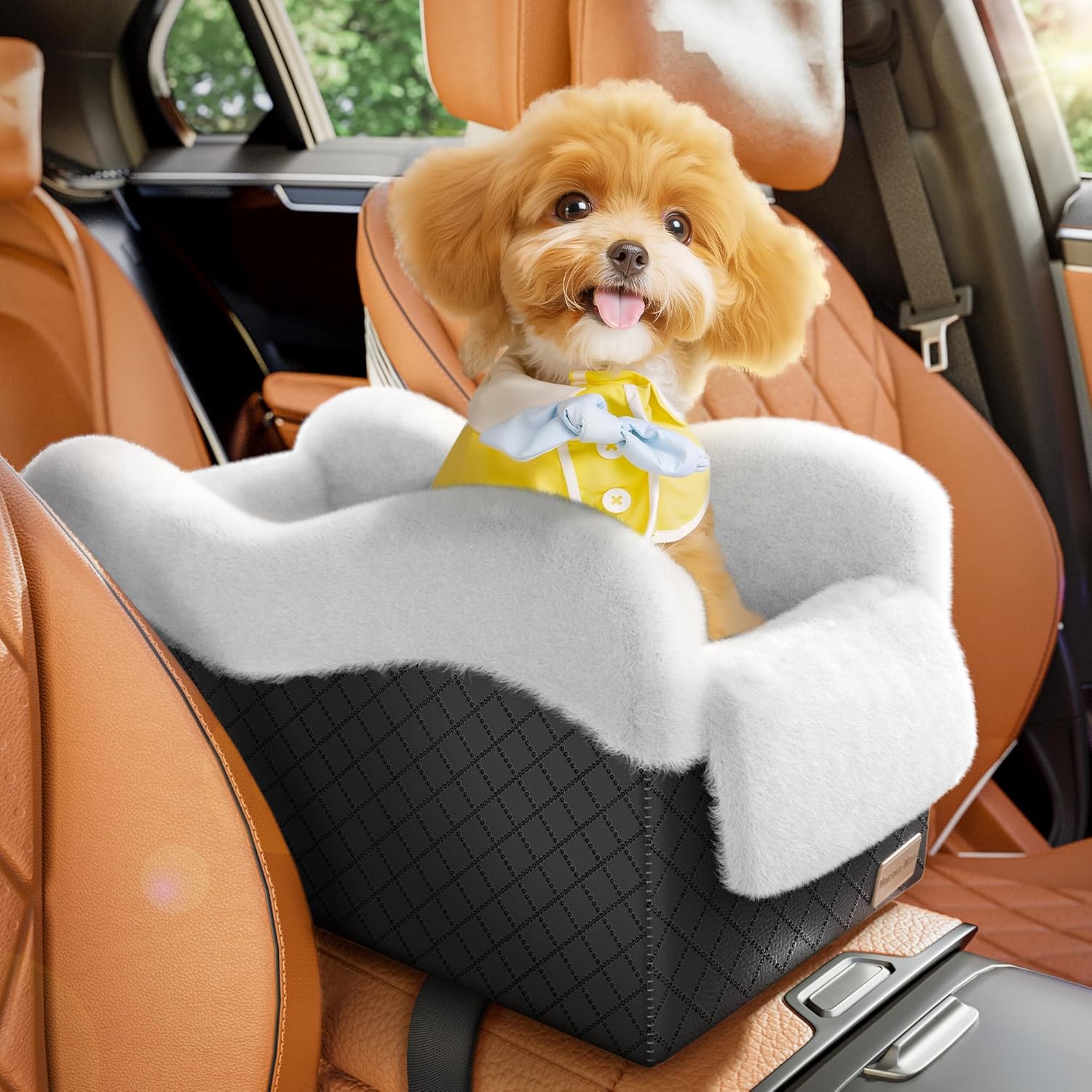 Conter Console Dog car seat(Light Grey/White) (Black/White, M) - Pet Explorer