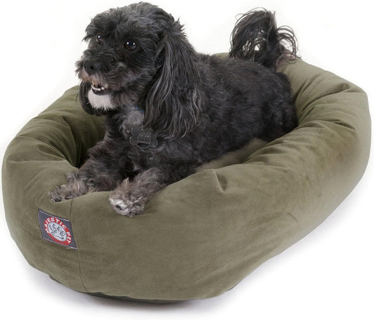 Majestic Pet 24 Inch Suede Calming Dog Bed Washable 24x19x7 (Inch) – Cozy Soft Round Donut Dog Bed with Spine Support for Dogs to Rest Their Head - Pet Bed Small – Sage - Pet Explorer