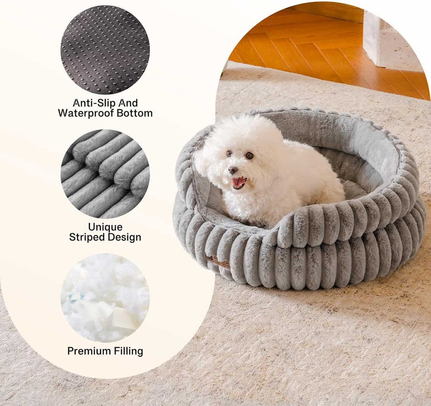 MEWOOFUN Cat Beds for Indoor Cats, Washable Dog Bed for Small Dogs, Round Pet Bed for Puppy and Kitten with Anti-Slip Bottom (Grey, 20"x20"x8") - Pet Explorer