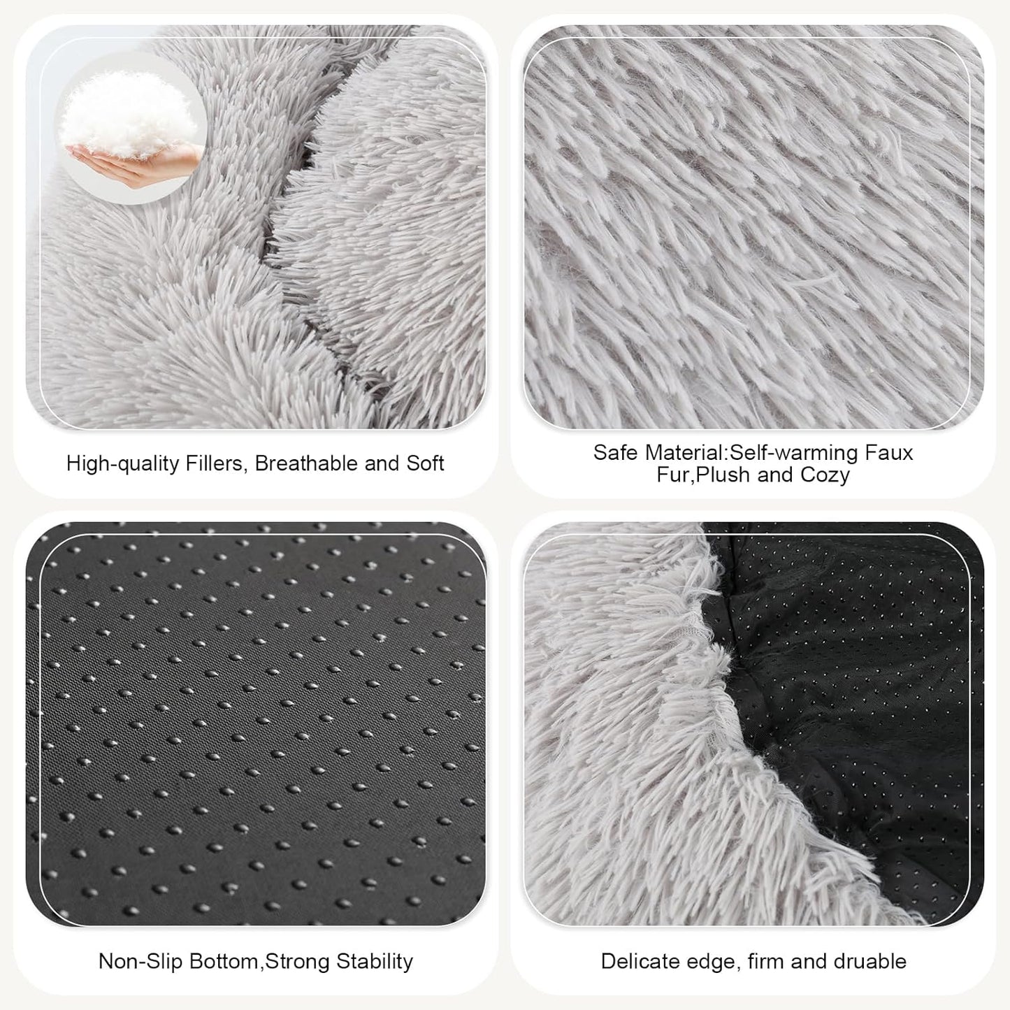 Dog Bed, Cat Calming Bed, Faux Fur Pillow Pet Donut Cuddler Round Plush Bed for Large Medium Small Dogs and Cats - Pet Explorer