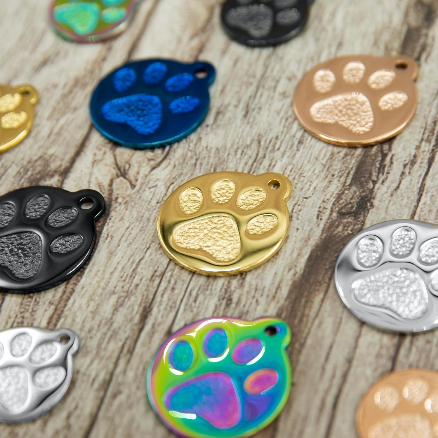 Engraved Pet Tag for Dogs and Cats - Personalized Front & Back up to 4 Lines of Text Custom Engraved ID, Round Paw Print Solid Plating Stainless Steel Nebula Regular - Pet Explorer